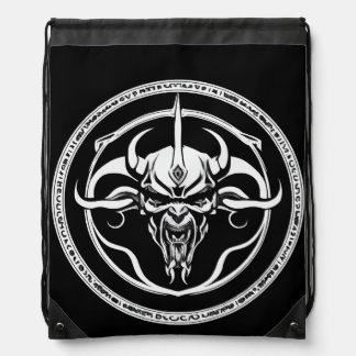 Minimalist Satanic Circle Logo – Black & White Occ Drawstring Bag