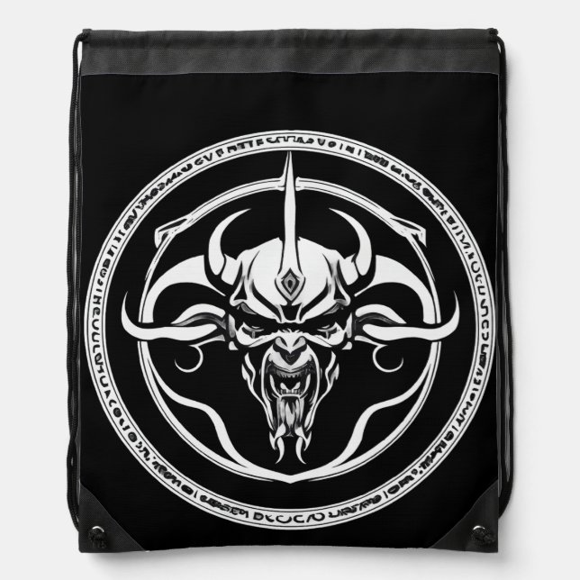 Minimalist Satanic Circle Logo – Black & White Occ Drawstring Bag (Front)