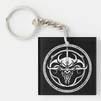 Minimalist Satanic Circle Logo – Black & White Occ Keychain