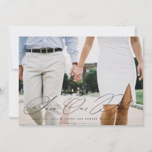 Minimalist Save Our Date Photo Card in Black