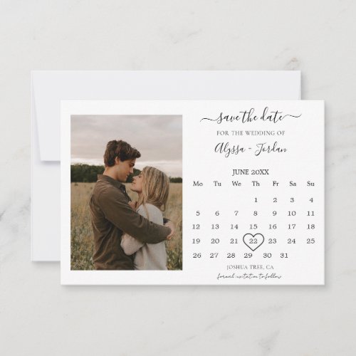 Minimalist Save the Date Calendar with Photo