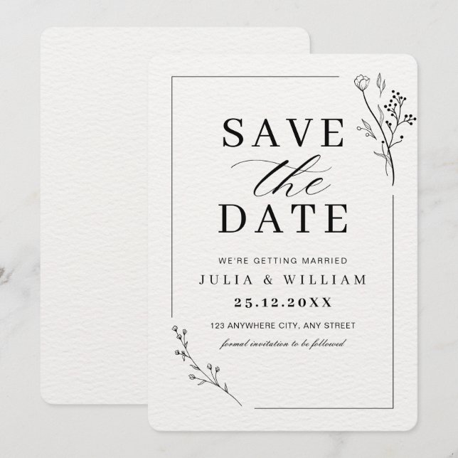 Minimalist Save the Date Card, Modern Wedding Invitation (Front/Back)