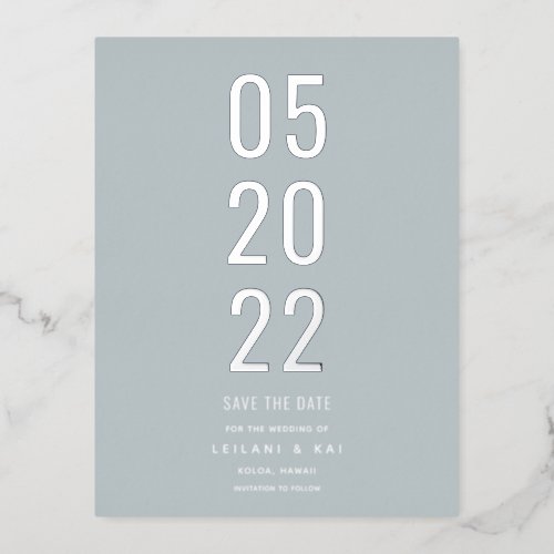 Minimalist Save the Date Dusty Blue Foil Invitation Postcard