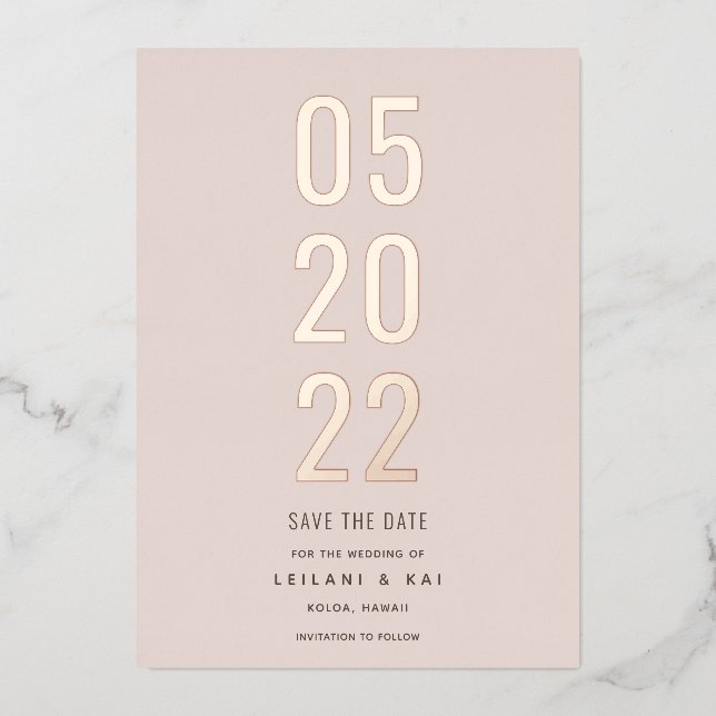 Minimalist Save the Date Dusty Pink Foil Invitation (Front)