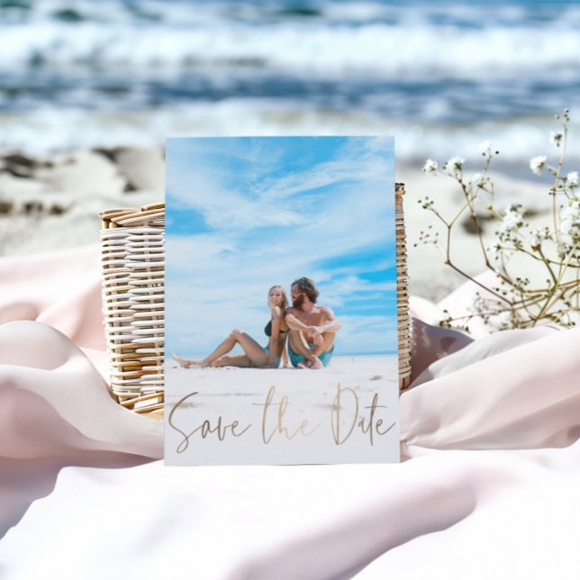 Minimalist Save the Date Faux Gold & Photo (Creator Uploaded)