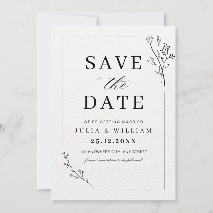 Minimalist Save the Date Floral Modern Wedding Invitation