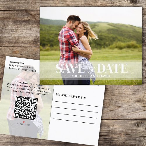 Minimalist Save the Date Photo  QR Code Website  Announcement Postcard
