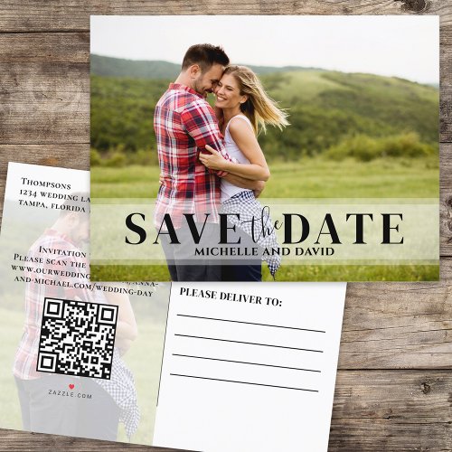 Minimalist Save the Date Photo  QR Code Website Announcement Postcard