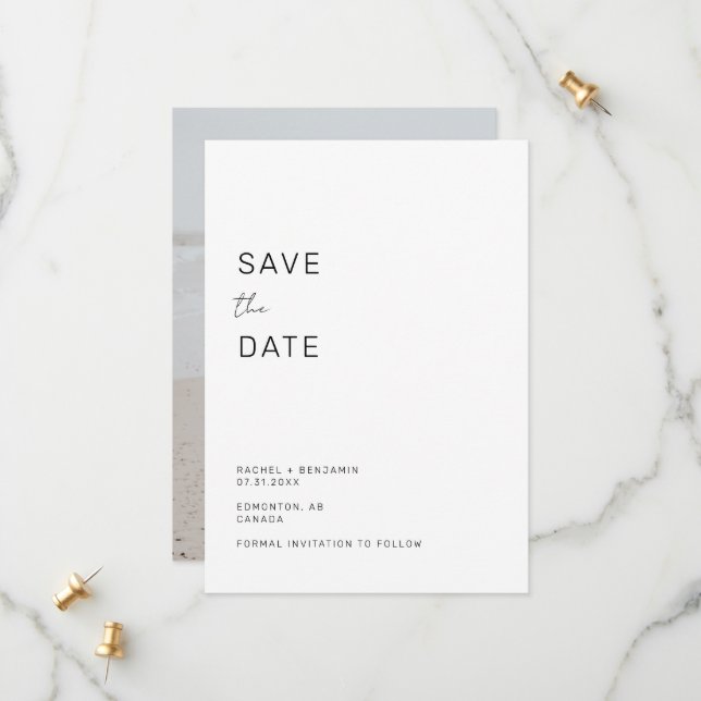 Minimalist Save the Date Photo Simple Elegant (Front/Back In Situ)