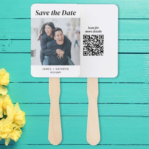 Minimalist Save the Date Photo Simple QR Code Hand Fan