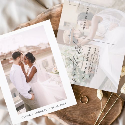 Minimalist Save the Date Postcard Script Photo 