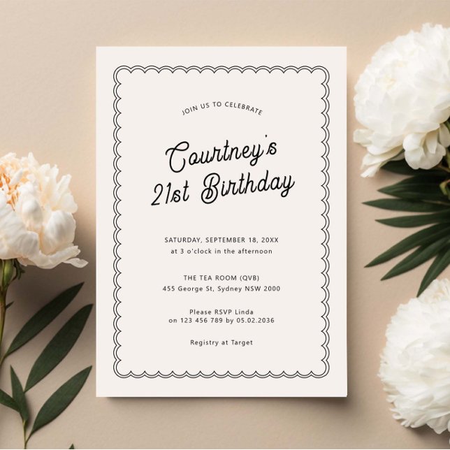 Minimalist scalloped 21st birthday party invitation (Creator Uploaded)