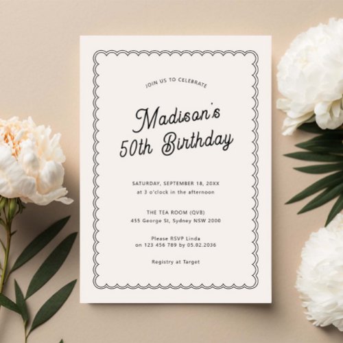 Minimalist scalloped 50th birthday party invitation