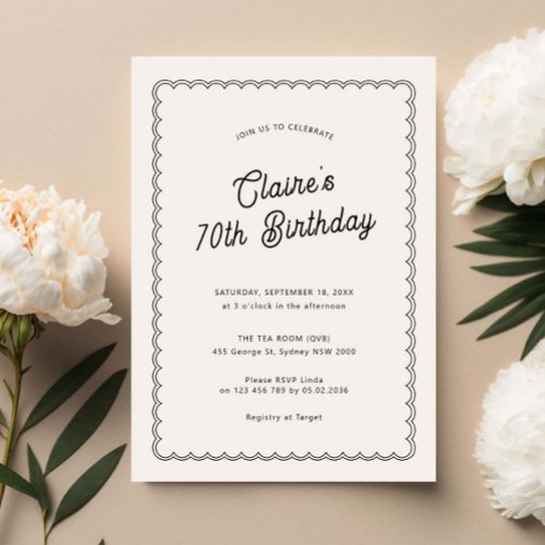 Minimalist scalloped 70th birthday party invitation