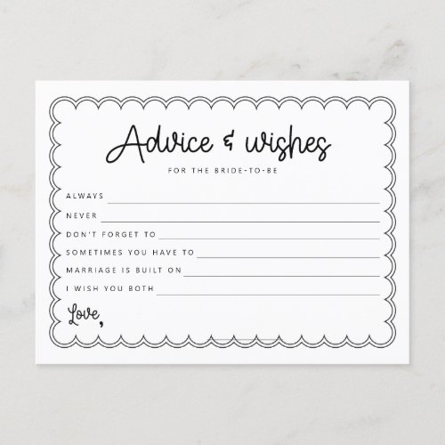 Minimalist scalloped border bride advice card