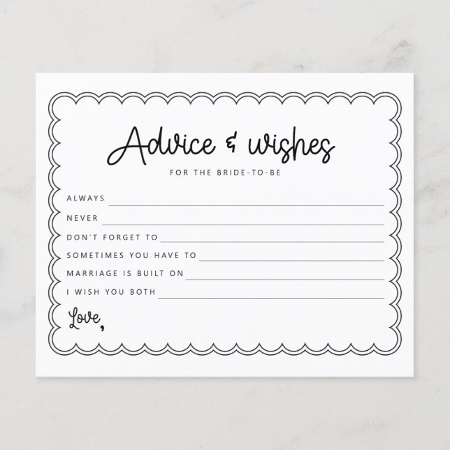 Minimalist scalloped border bride advice card flyer (Front)