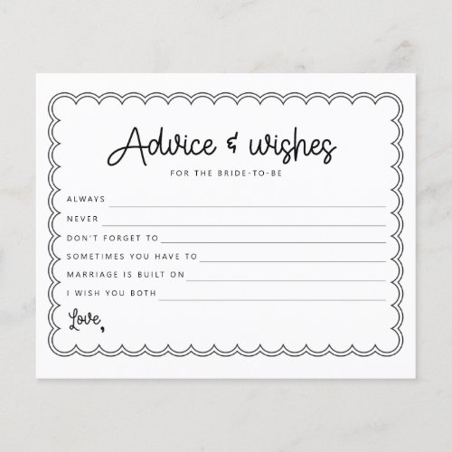 Minimalist scalloped border bride advice card flyer