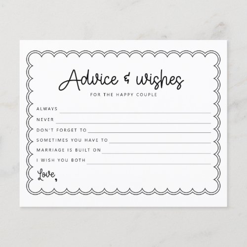 Minimalist scalloped border bride and groom advice flyer