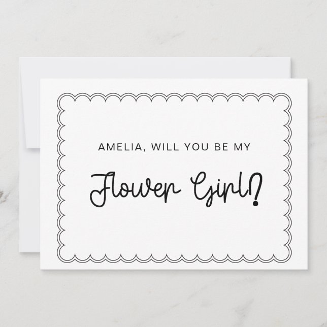 Minimalist scalloped border flower girl card (Front)
