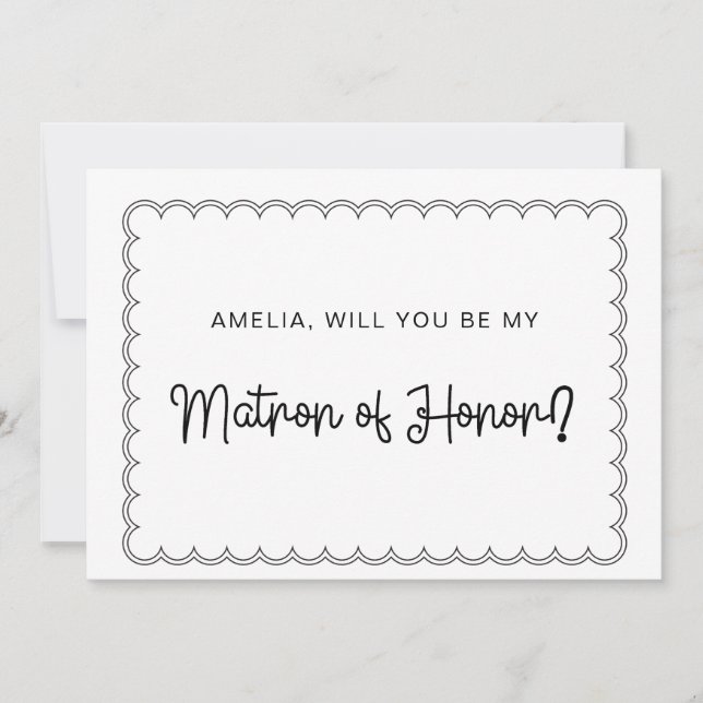 Minimalist scalloped border matron of honor card (Front)