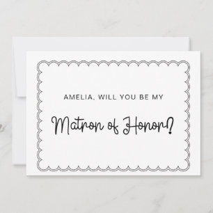 Minimalist scalloped border matron of honor card