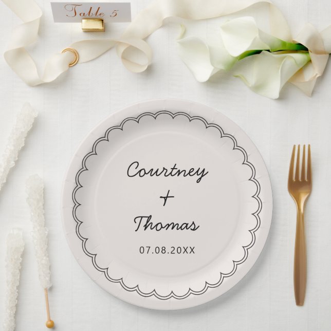 Minimalist Scalloped border Paper Plates (Wedding)