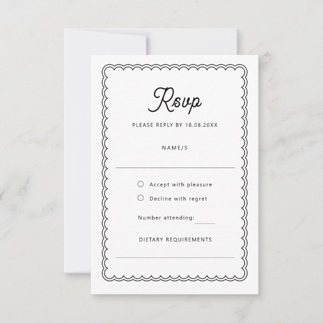 Minimalist scalloped border RSVP Reply Card (Front)