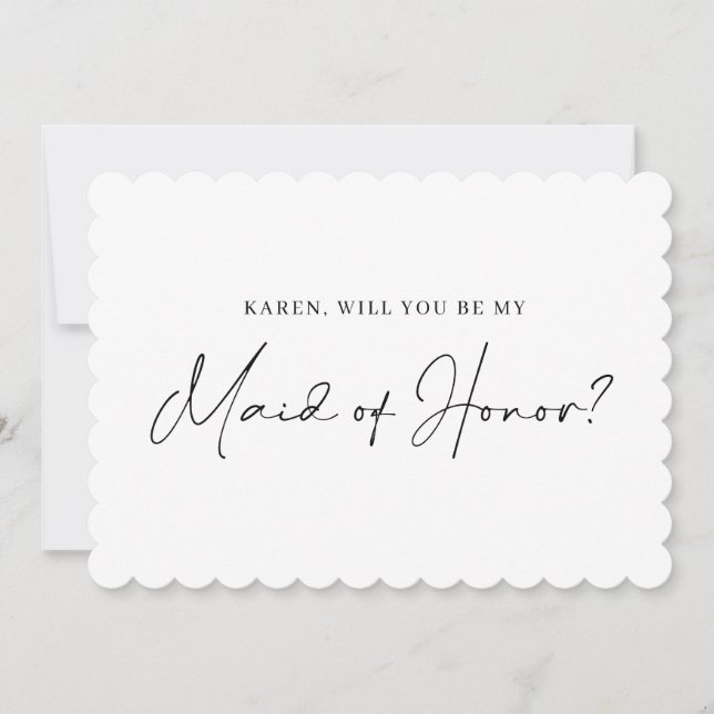 Minimalist scalloped edge bridesmaid proposal card (Front)