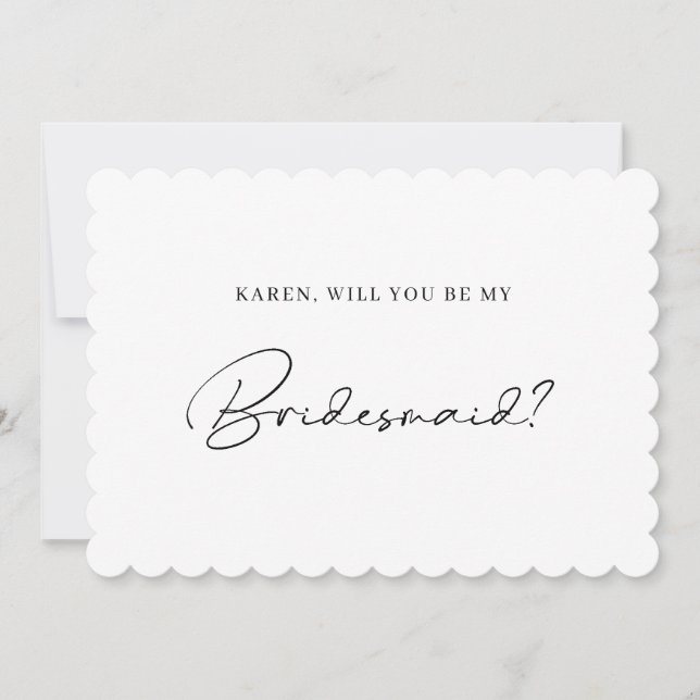 Minimalist scalloped edge bridesmaid proposal card (Front)