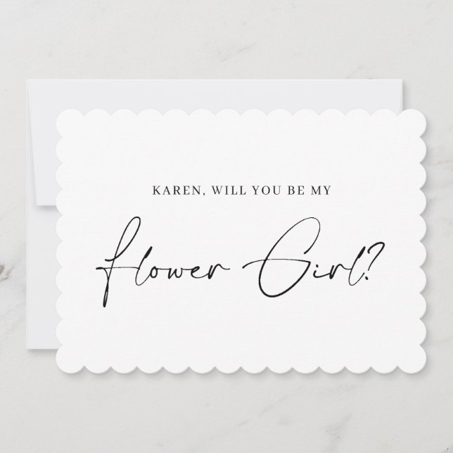 Minimalist scalloped flower girl proposal card (Front)