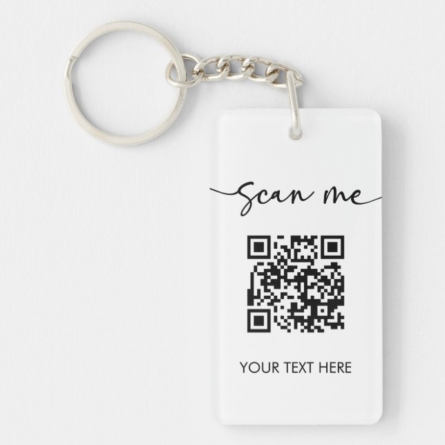 Minimalist Scan Me QR Code Logo Business Card Keychain (Front)
