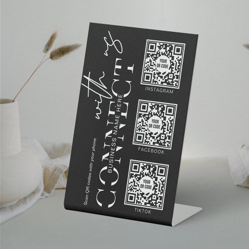 Minimalist Scan to Connect Social Media 3 QR Codes Pedestal Sign