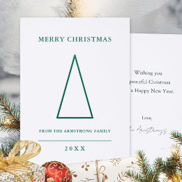 Minimalist Scandi Hunter Green Christmas Tree Letterpress Photo Cards