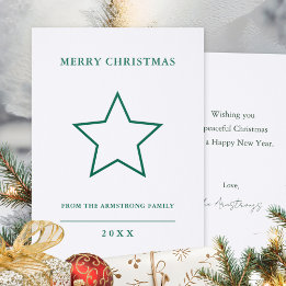 Minimalist Scandi Hunter Green Star Christmas Letterpress Photo Cards