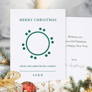 Minimalist Scandi Hunter Green Wreath Christmas Letterpress Photo Cards