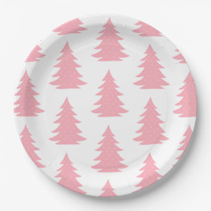 Minimalist Scandinavian Folk Pink Christmas Tree   Paper Plates