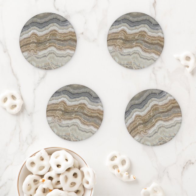 minimalist scandinavian granite brown grey marble coaster set (In Situ)