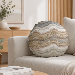 minimalist scandinavian granite brown grey marble round pillow