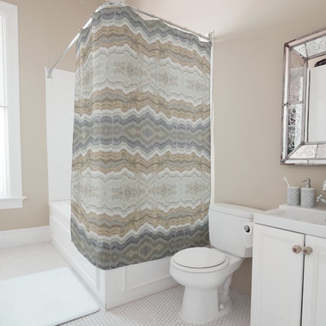 minimalist scandinavian granite brown grey marble shower curtain (In Situ)