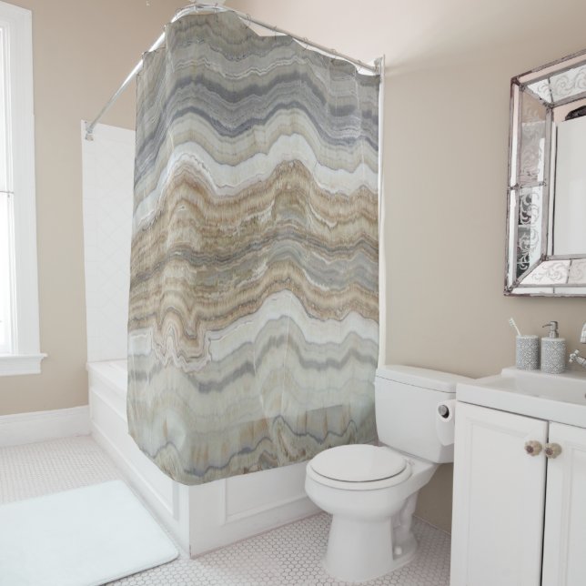 minimalist scandinavian granite brown grey marble shower curtain (In Situ)