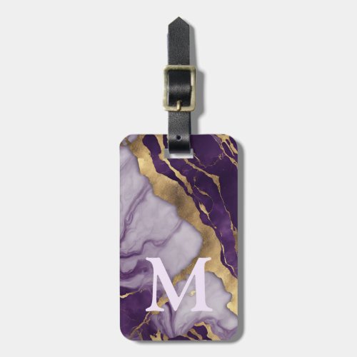 Minimalist Scandinavian Purple Marble Monogram Luggage Tag