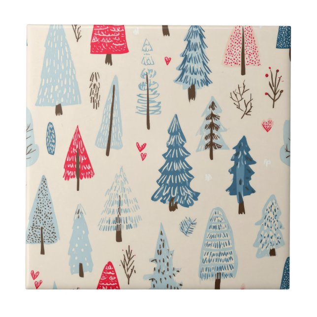 Minimalist Scandinavian Tree Forest Pattern Ceramic Tile (Front)