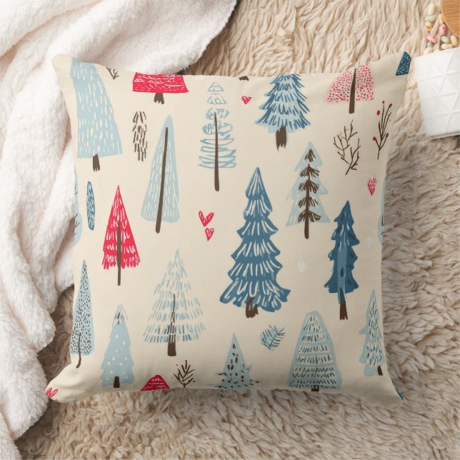 Minimalist Scandinavian Tree Forest Pattern Throw Pillow (Blanket)