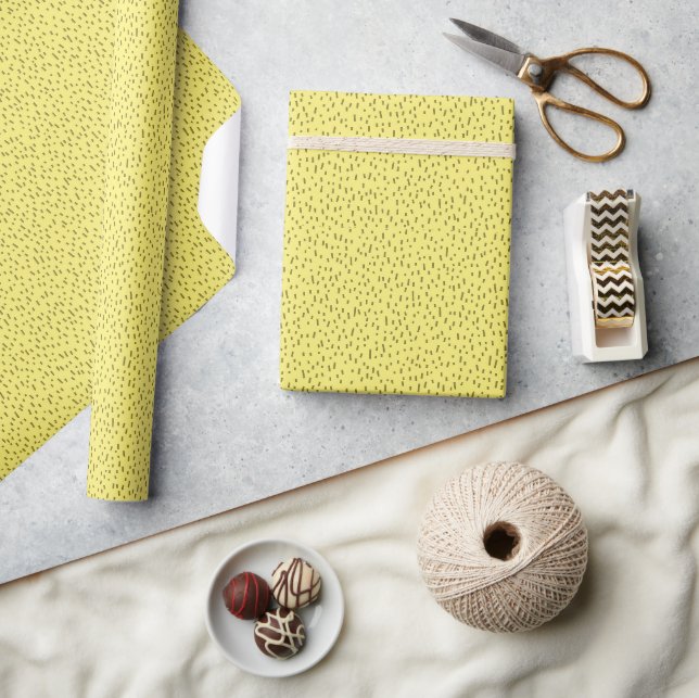 Minimalist Scattered Yellow Dashes Wrapping Paper (Crafts)