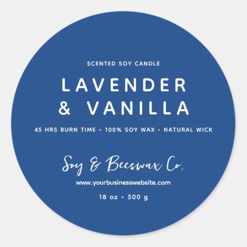 Minimalist Scented Soy Beeswax Candle BLUE Classic Round Sticker