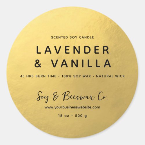 Minimalist Scented Soy Beeswax Candle Gold Classic Round Sticker