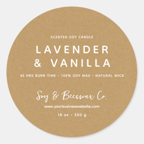 Minimalist Scented Soy Beeswax Candle KRAFT Classic Round Sticker