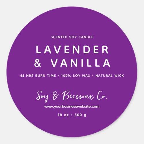 Minimalist Scented Soy Beeswax Candle PURPLE Classic Round Sticker