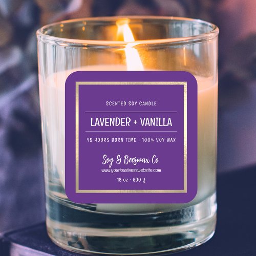 Minimalist Scented Soy Beeswax Candle Purple Square Sticker