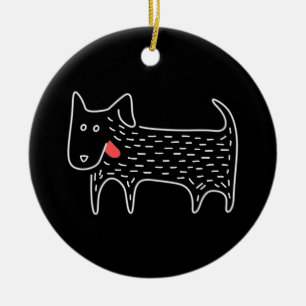 Minimalist Scottie Terrier Red Tongue Doodle Dog Ceramic Ornament